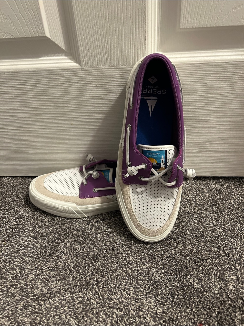 Sperry White and Purple Women's Lace-Up Boat Shoe
